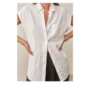 Reformation Maira Linen Short Sleeve Button Down, White Linen Size XS